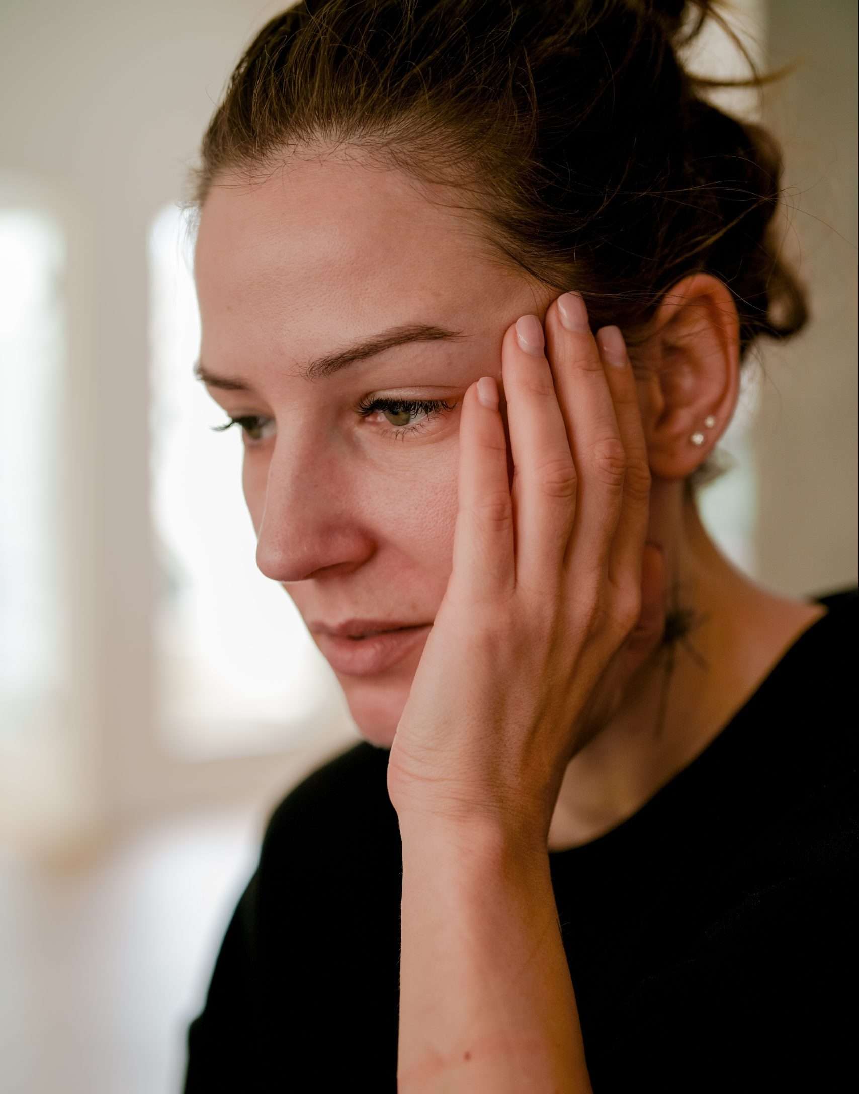 anxious caucasian woman in need of psychology therapy